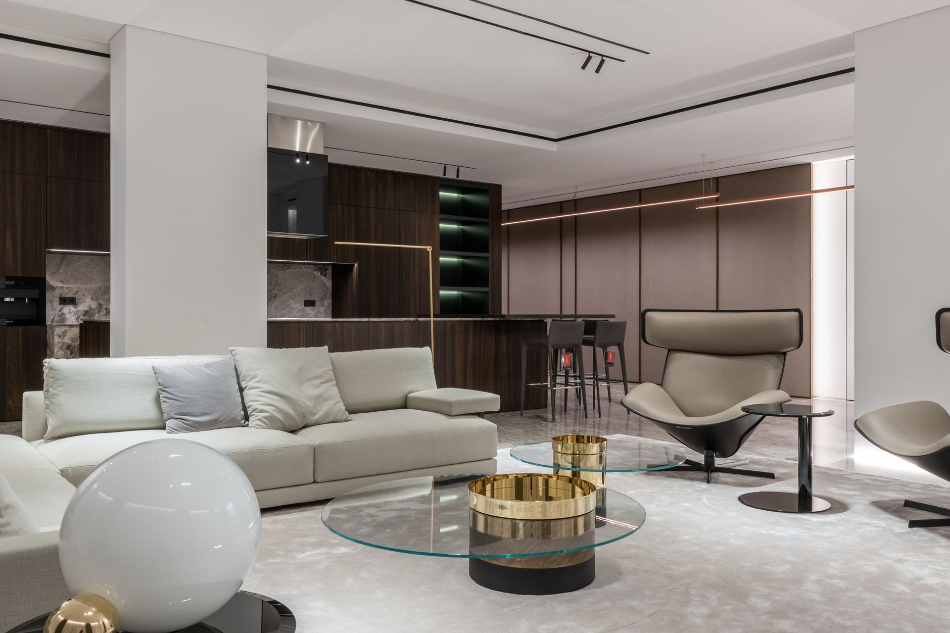 Studio apartment with distinct living and dining zones